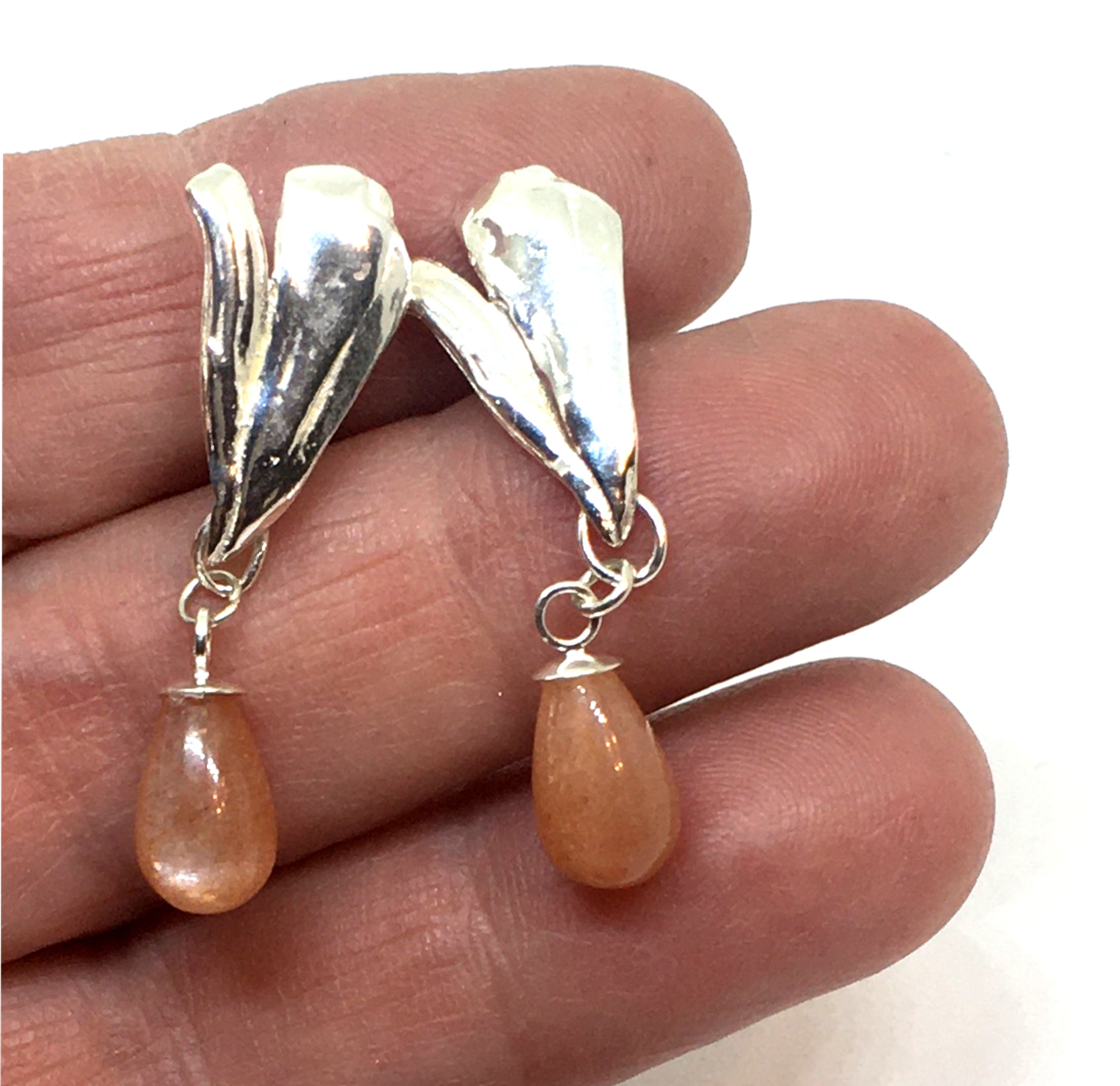 Sunstone Teardrop Earrings with Mitsuro Hikime Sterling Silver Posts