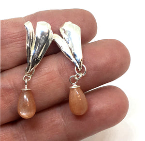 Sunstone Teardrop Earrings with Mitsuro Hikime Sterling Silver Posts