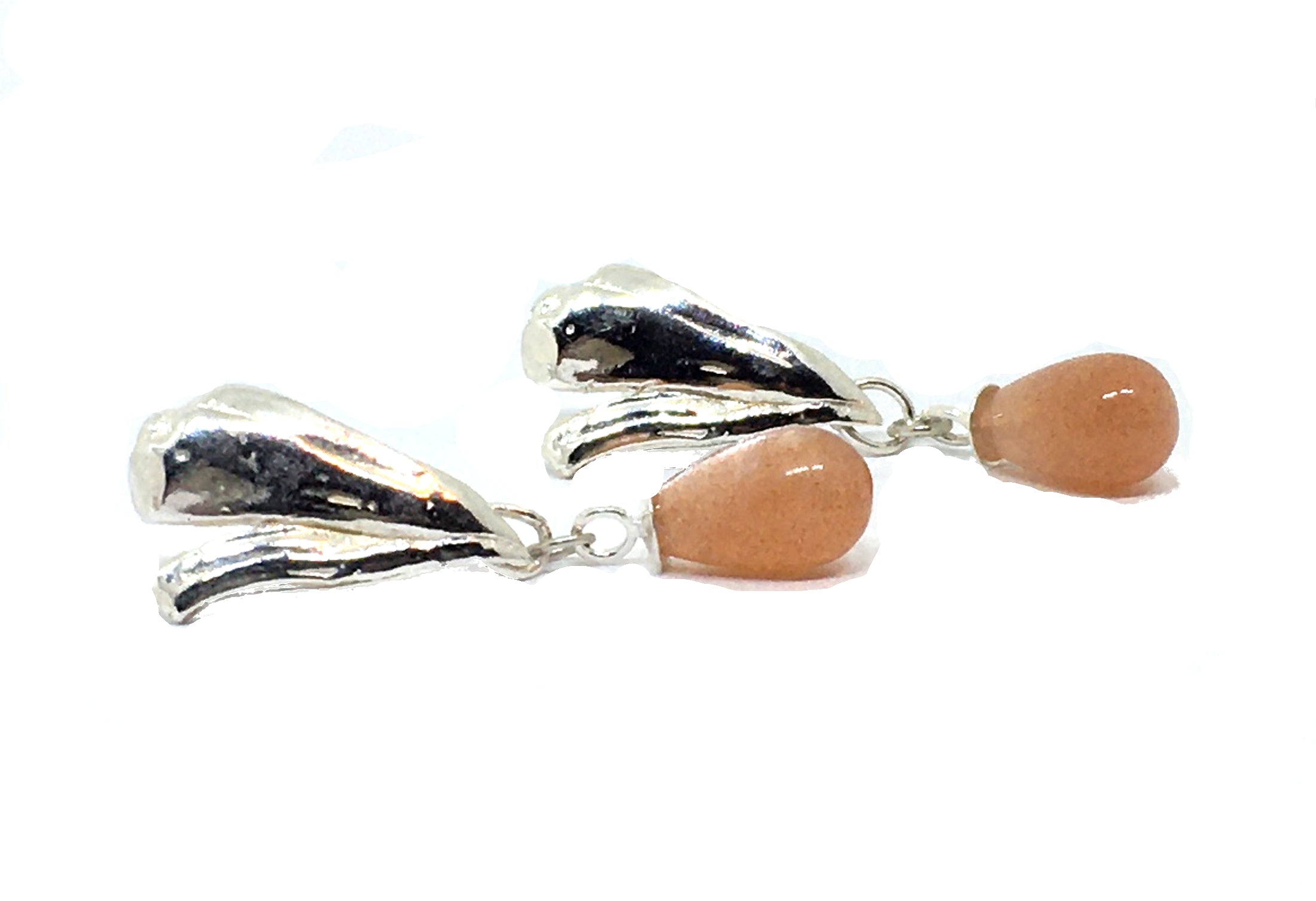 Sunstone Teardrop Earrings with Mitsuro Hikime Sterling Silver Posts