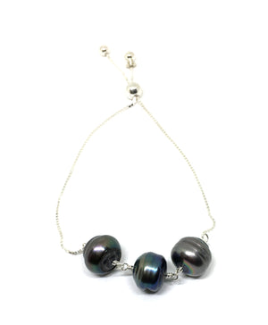 Baroque Black Pearl Bolo Bracelet in Sterling Silver