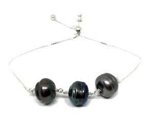 Baroque Black Pearl Bolo Bracelet in Sterling Silver