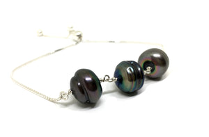 Baroque Black Pearl Bolo Bracelet in Sterling Silver