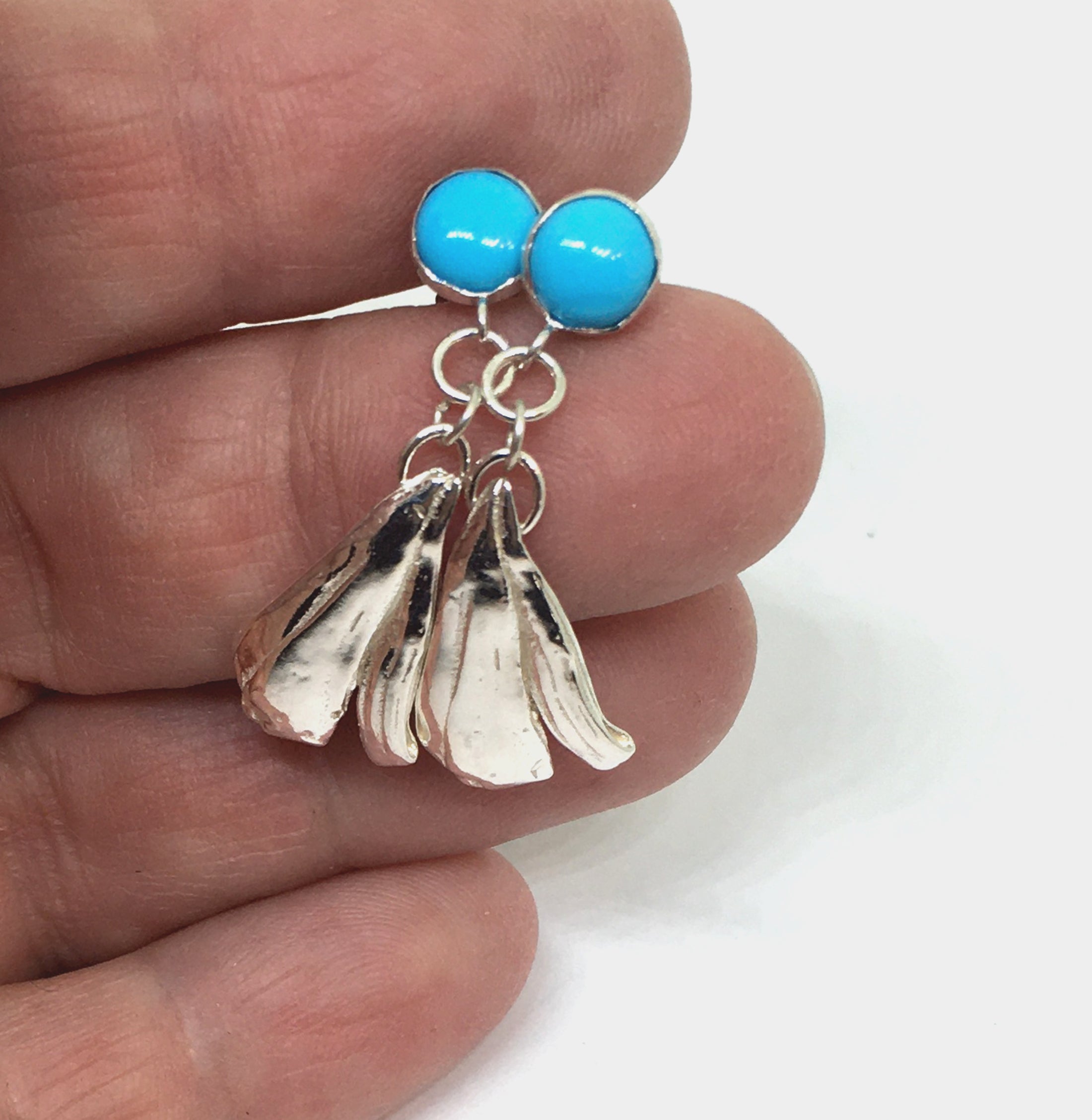 Sleeping Beauty Turquoise Post Earrings with Sterling Silver Mitsuro Hikime Drops