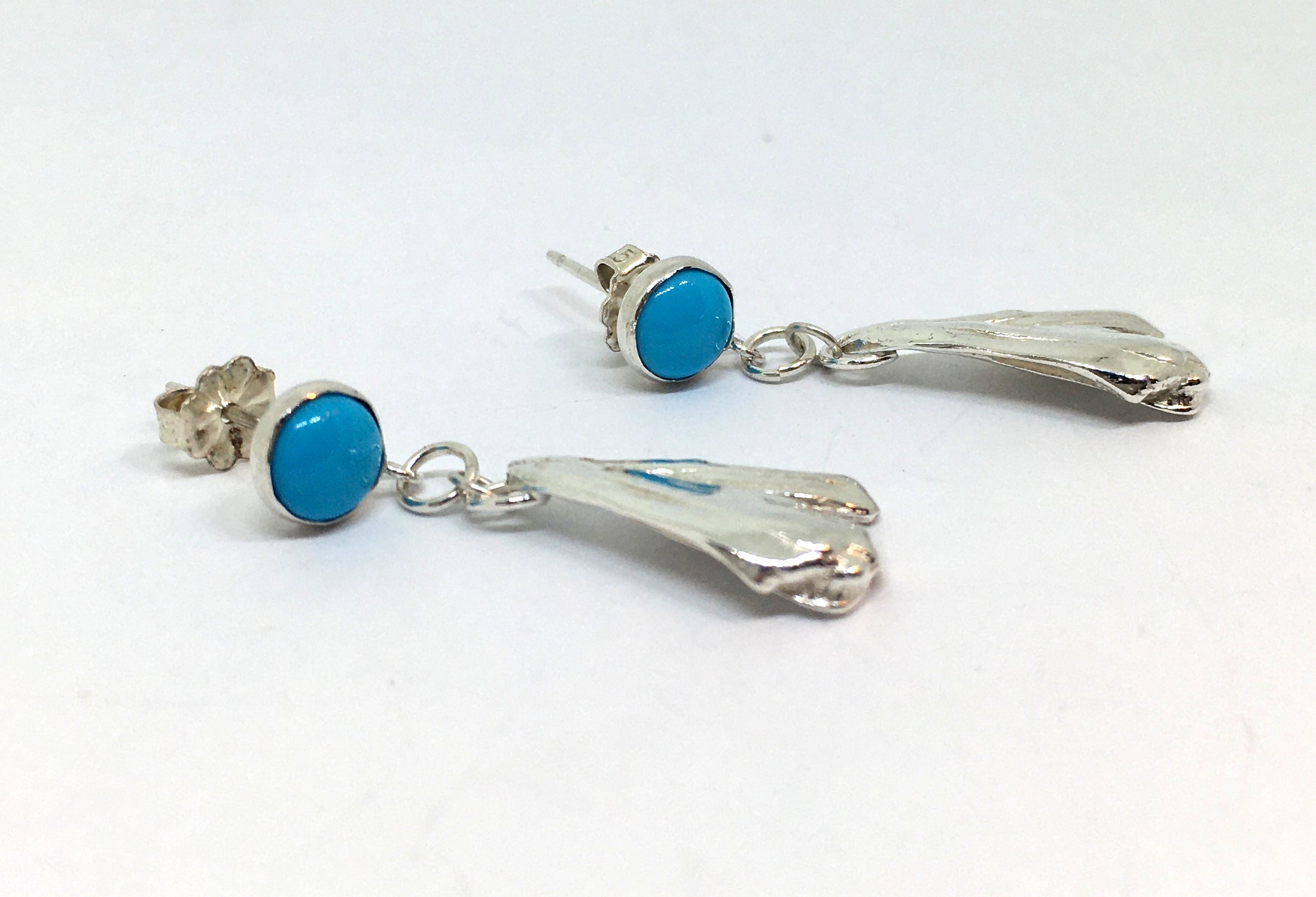 Sleeping Beauty Turquoise Post Earrings with Sterling Silver Mitsuro Hikime Drops
