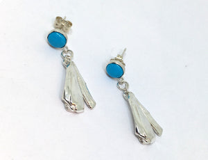 Sleeping Beauty Turquoise Post earrings with mitsuro hikime sterling silver dangles