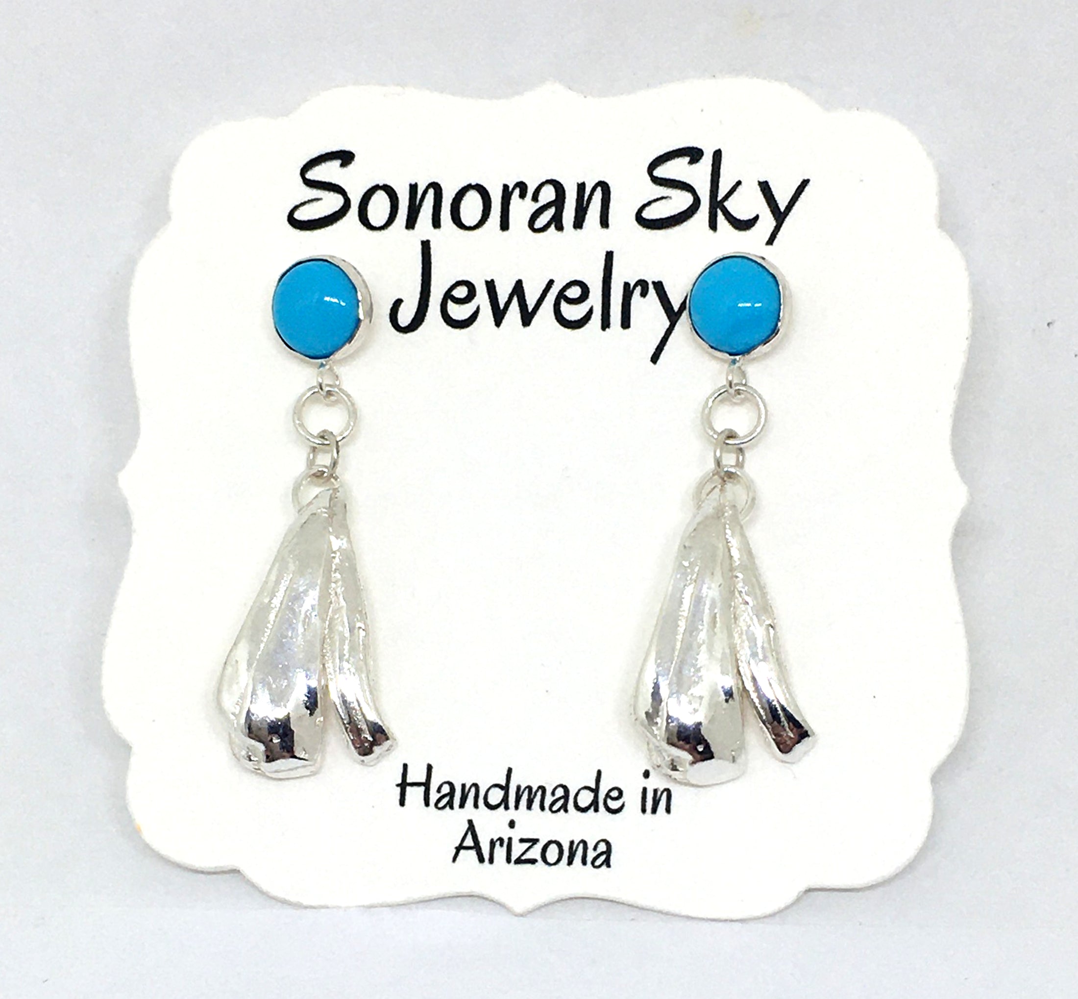 Sleeping Beauty Turquoise Post Earrings with Sterling Silver Mitsuro Hikime Drops