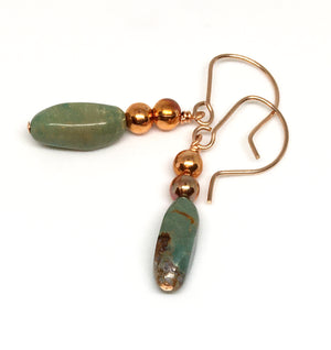 Turquoise and Flame Painted Copper Bead Dangle Earrings