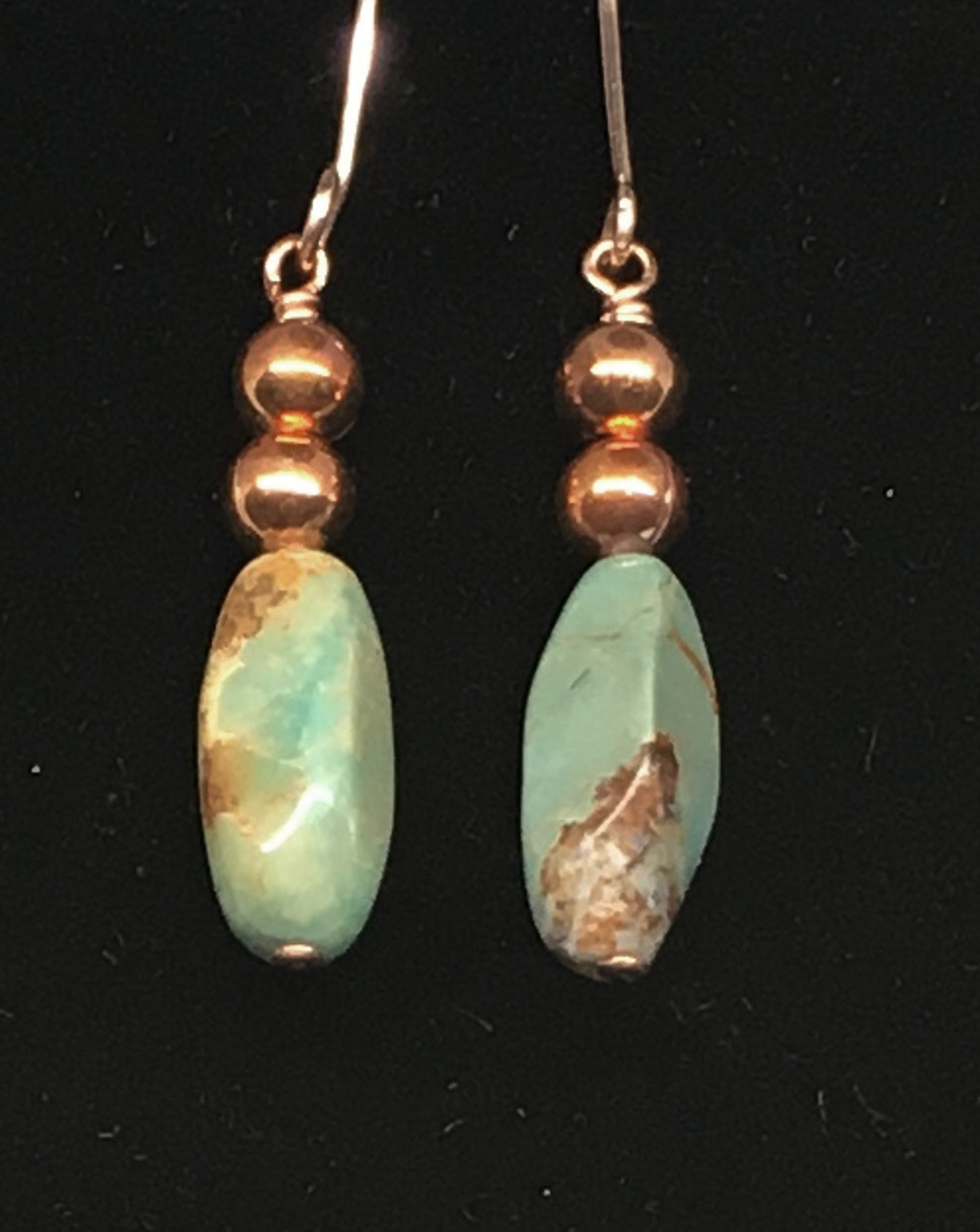 Turquoise and Flame Painted Copper Bead Dangle Earrings
