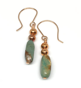 turquoise and flame painted copper dangle earrings