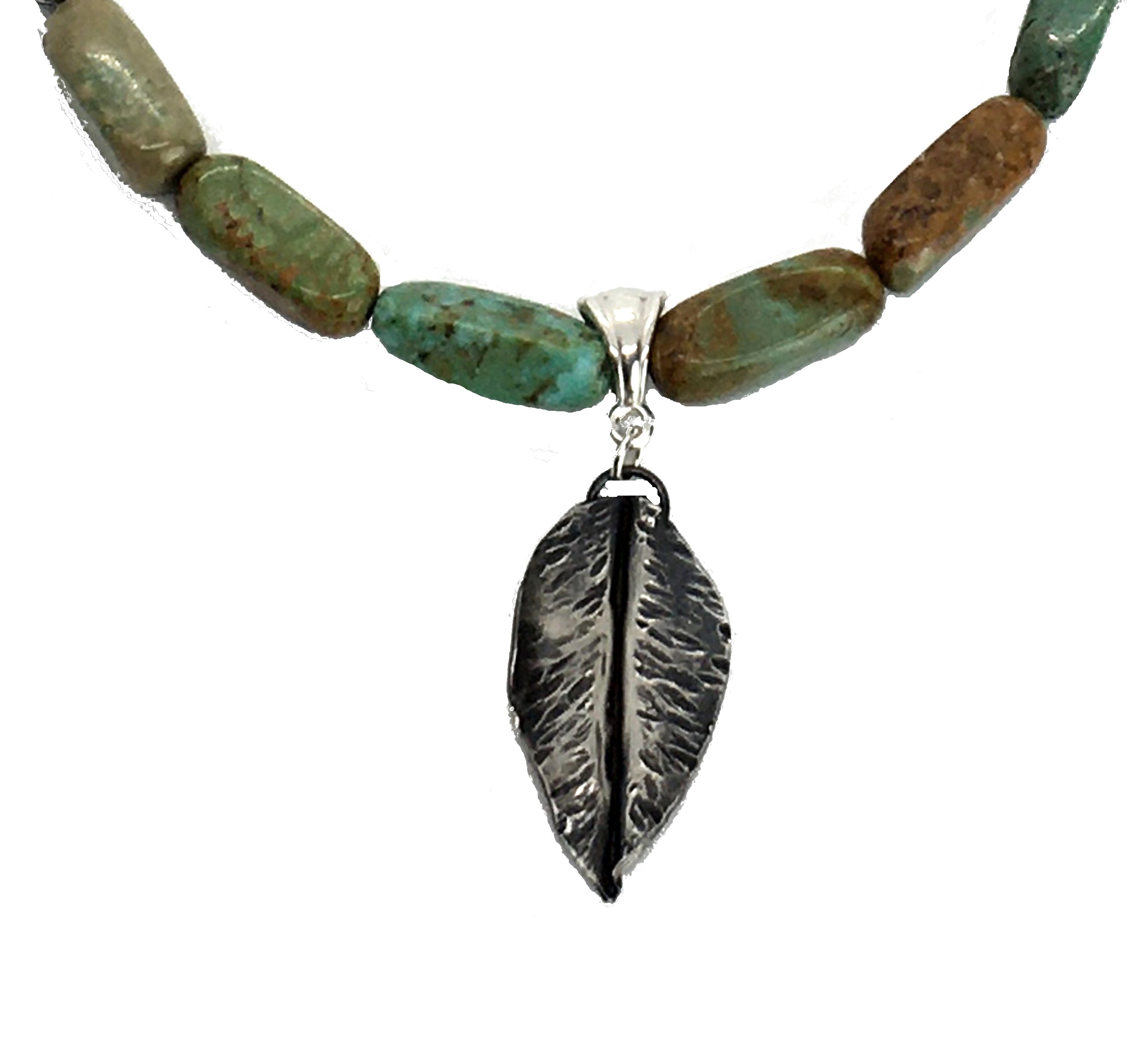 Turquoise Necklace with Fold Formed Silver Leaf