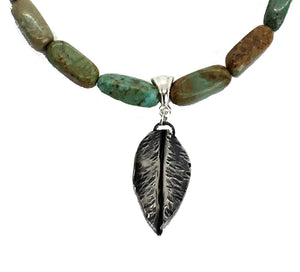 Turquoise Necklace with Fold Formed Silver Leaf
