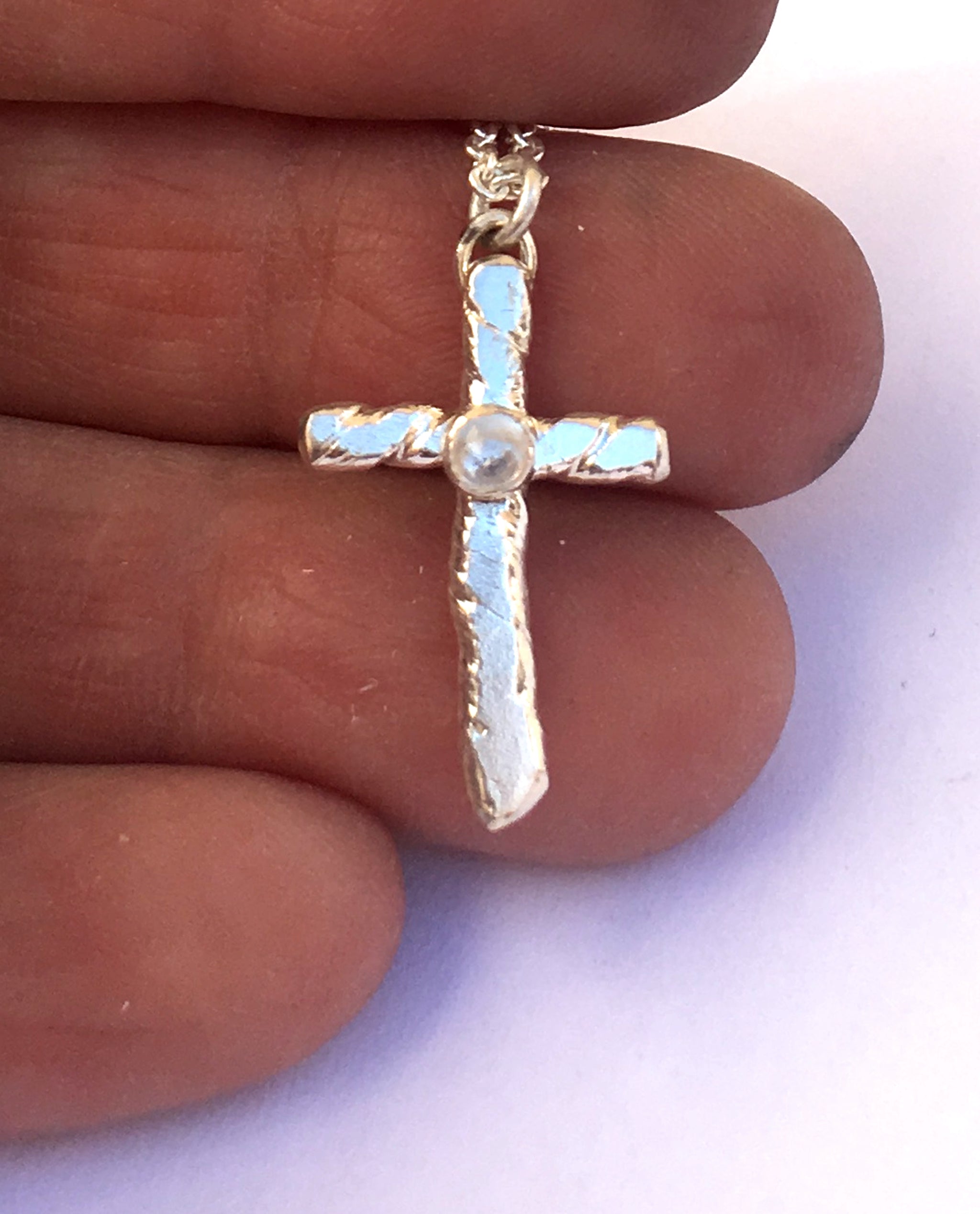 Sterling Silver Cross with White Topaz