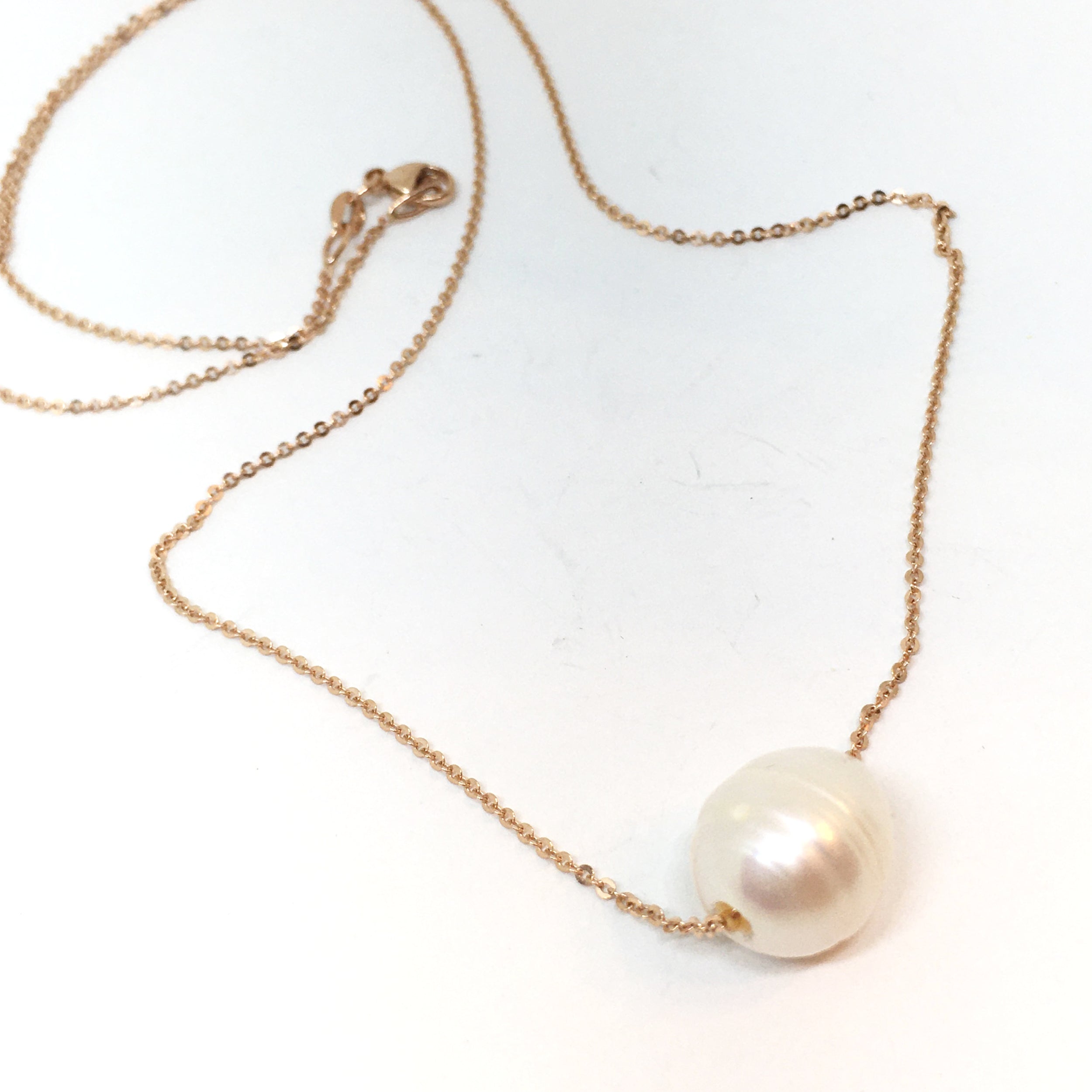 Single White Pearl on A 14K Rose Gold Chain