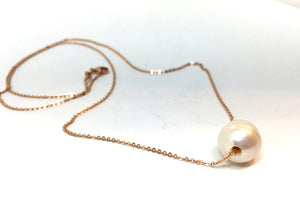 Single White Pearl on A 14K Rose Gold Chain