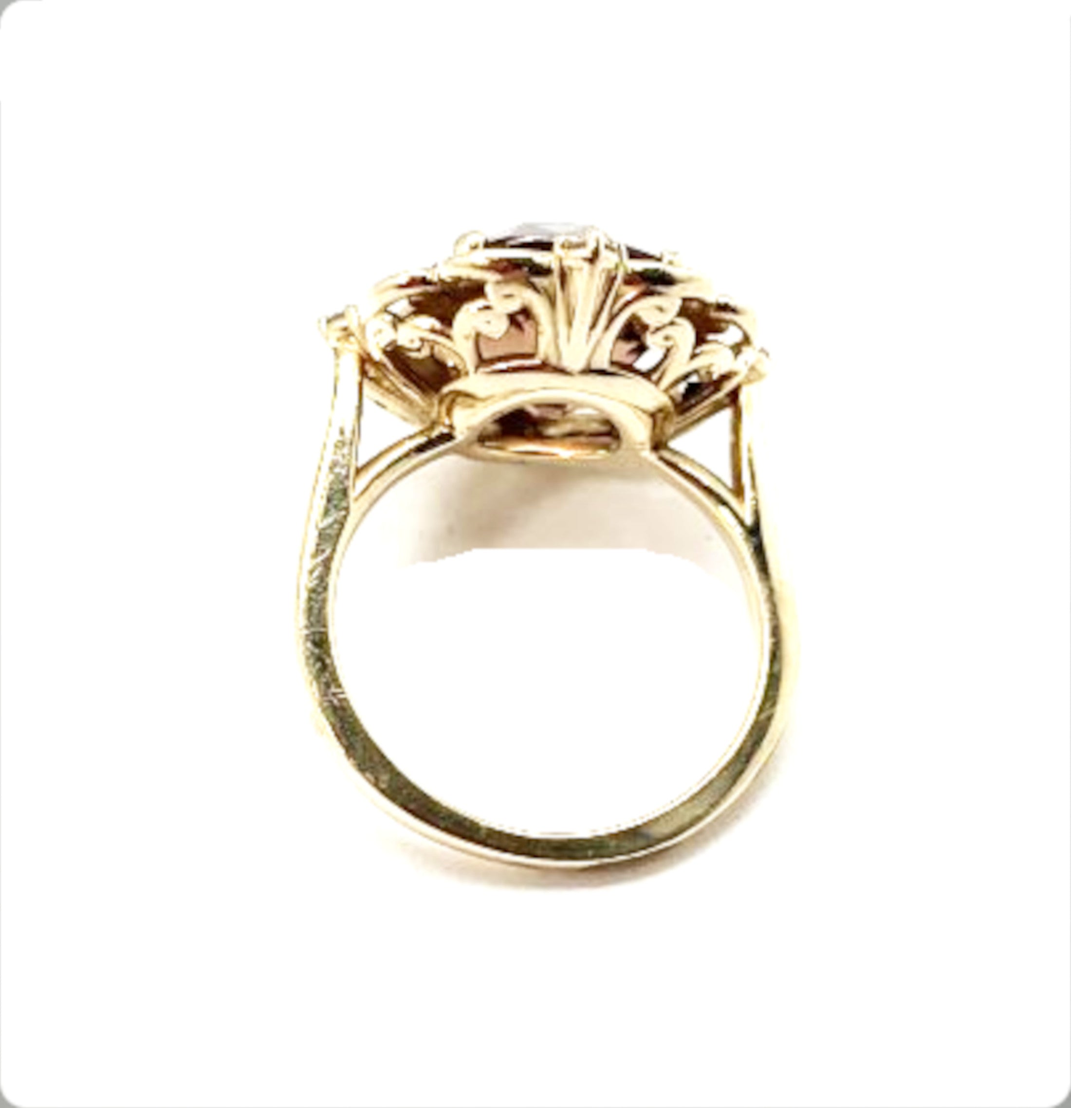 Red Zircon Diamond Ring in 14K Yellow Gold