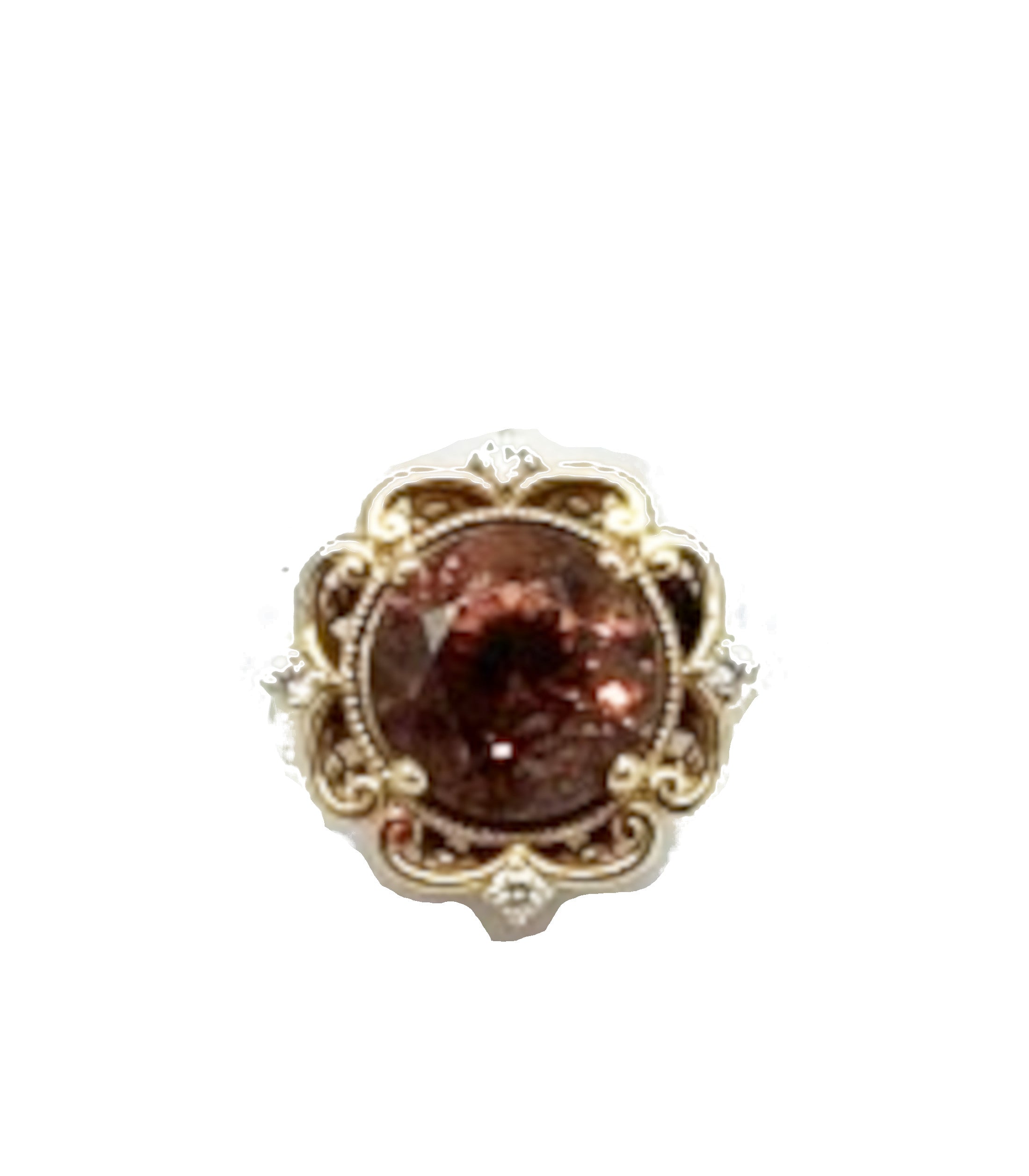 Red Zircon Diamond Ring in 14K Yellow Gold