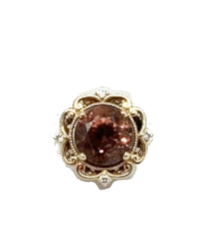 Red Zircon Diamond Ring in 14K Yellow Gold