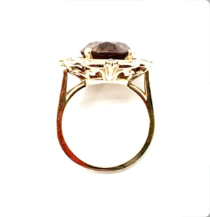 Red Zircon Diamond Ring in 14K Yellow Gold
